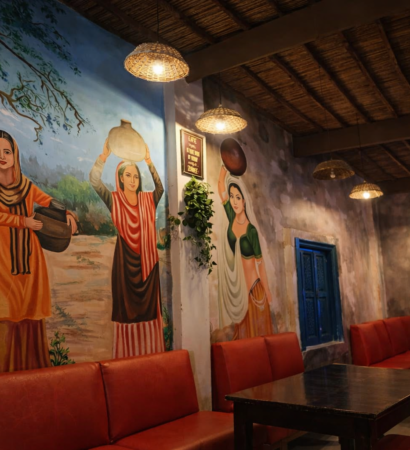 Punjabi-themed restaurant interior with murals